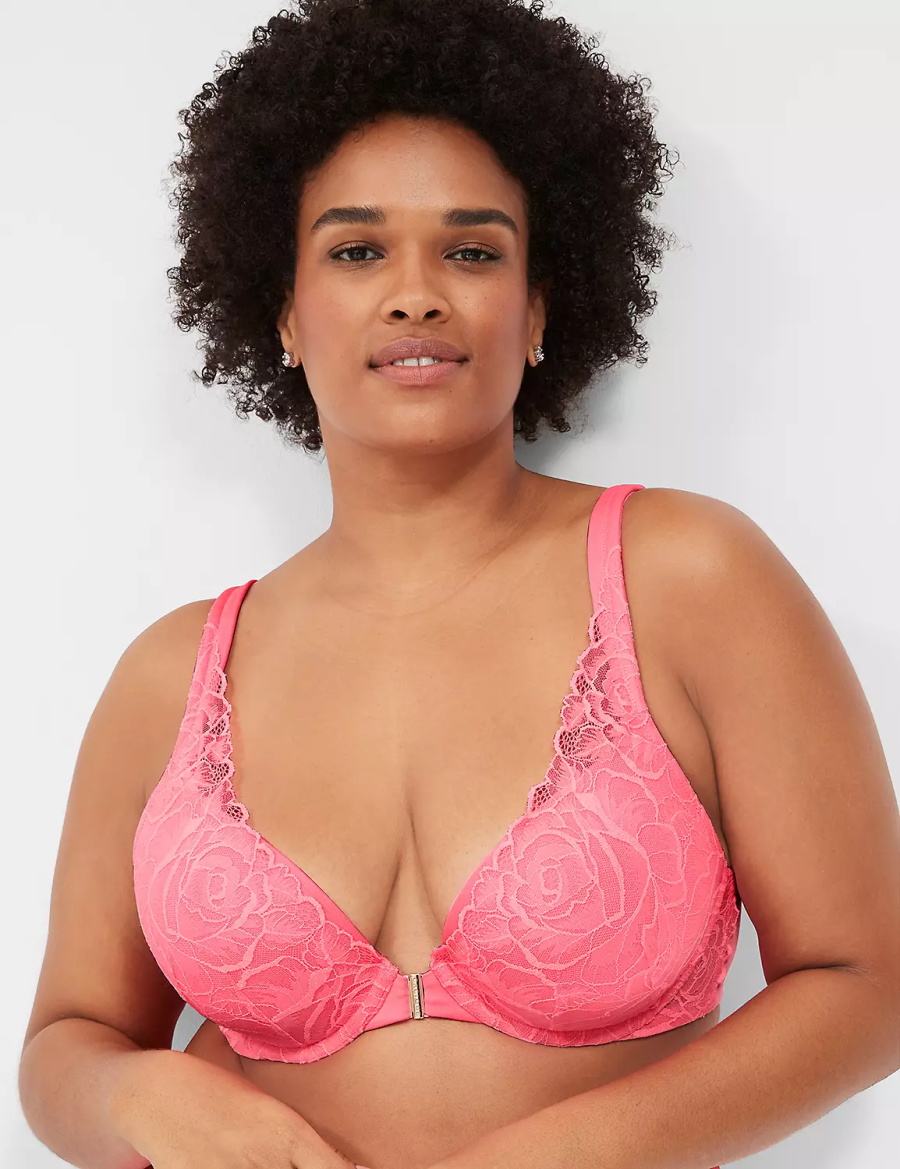 Μπραλέτες γυναικεια Lane Bryant Front-Close Smooth Boost Plunge ροζ | EQY1776UO