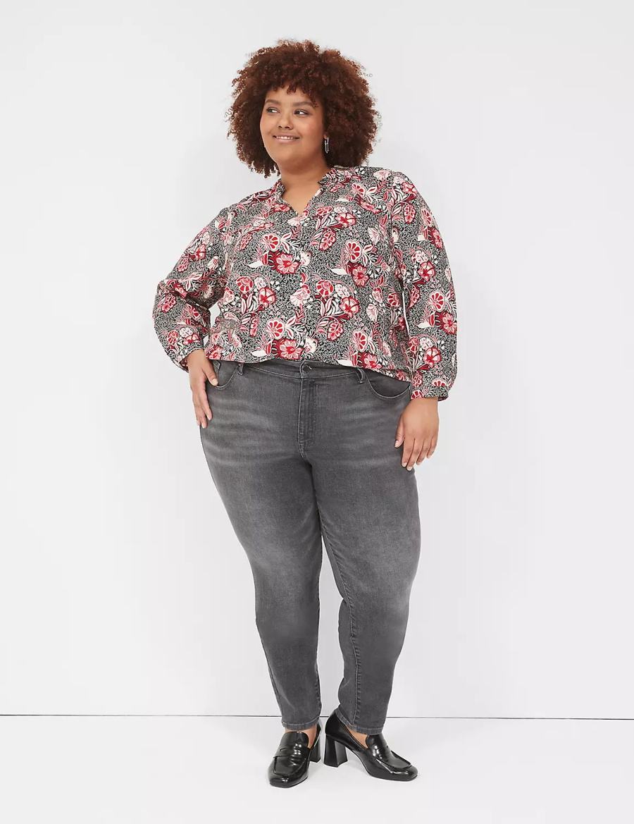 πουκαμισα γυναικεια Lane Bryant Gathered Ruffle V-Neck Popover κοκκινα μαυρα | WOU6471VI