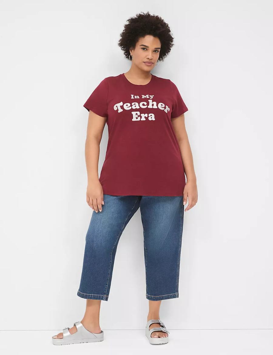 μπλουζακια γυναικεια Lane Bryant Glitter In My Teacher Era Graphic Tee σκούρο κοκκινα | WHM9280FM