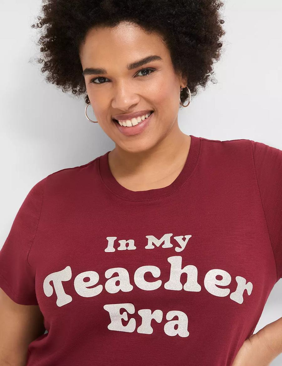 μπλουζακια γυναικεια Lane Bryant Glitter In My Teacher Era Graphic Tee σκούρο κοκκινα | WHM9280FM