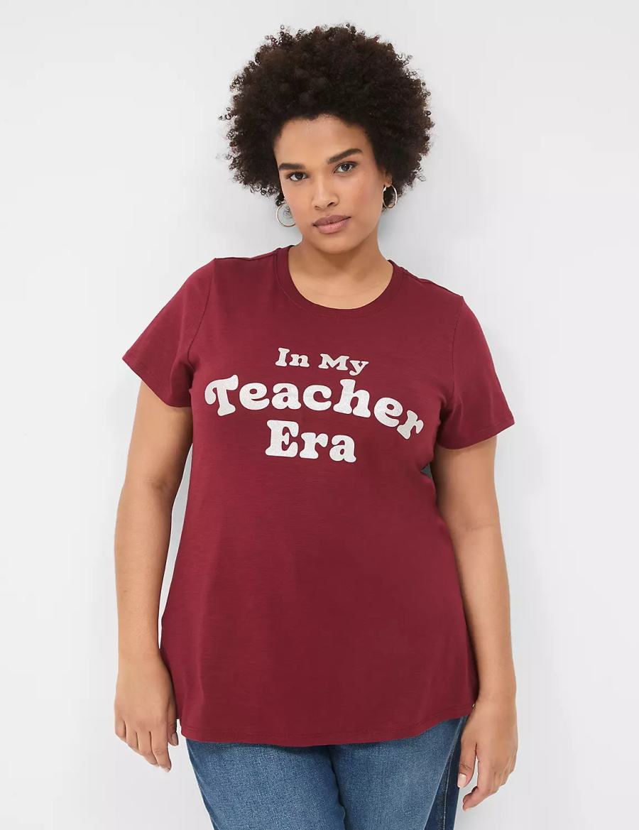 μπλουζακια γυναικεια Lane Bryant Glitter In My Teacher Era Graphic Tee σκούρο κοκκινα | WHM9280FM