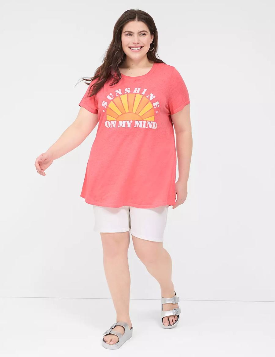 μπλουζακια γυναικεια Lane Bryant Glitter Sunshine On My Mind Graphic Tee ροζ | VVI469SO