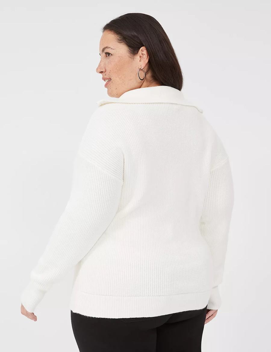 Πουλόβερ γυναικεια Lane Bryant Half-Zip Mock-Neck ασπρα | YUK8936ZQ