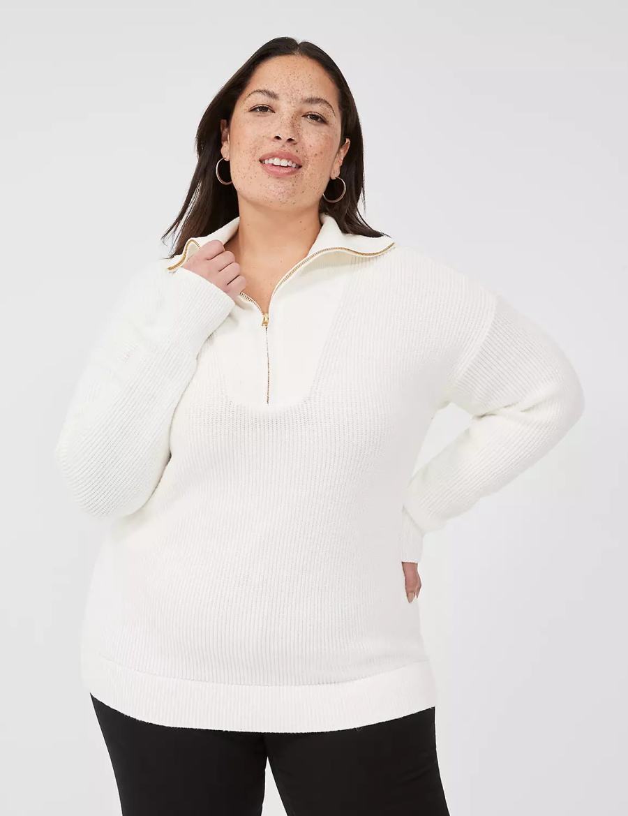 Πουλόβερ γυναικεια Lane Bryant Half-Zip Mock-Neck ασπρα | YUK8936ZQ