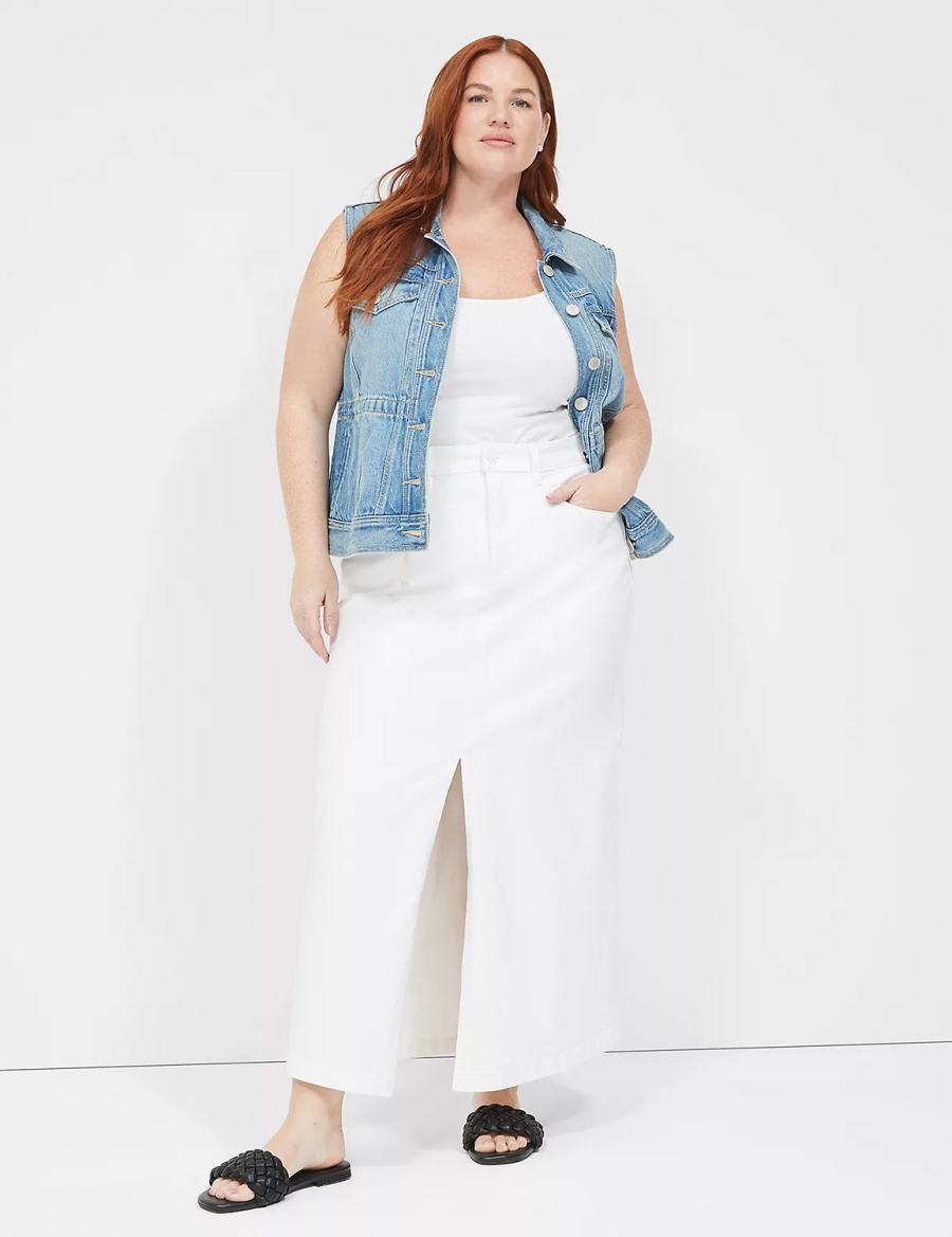 φουστεσ γυναικεια Lane Bryant High-Rise Denim Maxi ασπρα | YIY9415CR