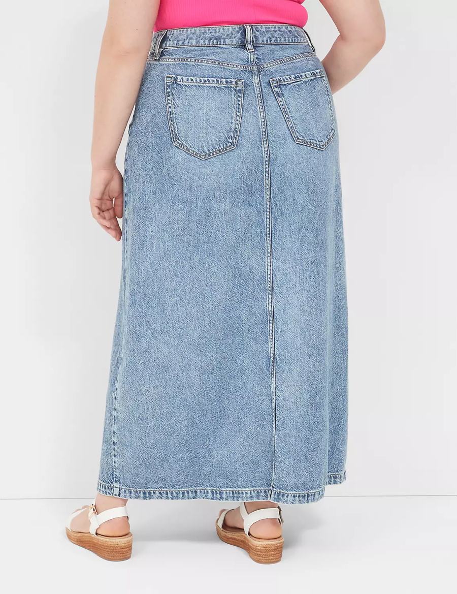 φουστεσ γυναικεια Lane Bryant High-Rise Front-Slit Denim Maxi ανοιχτο μπλε | OET6798UO