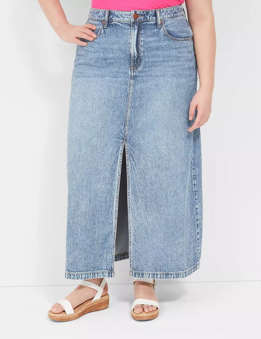 φουστεσ γυναικεια Lane Bryant High-Rise Front-Slit Denim Maxi ανοιχτο μπλε | OET6798UO