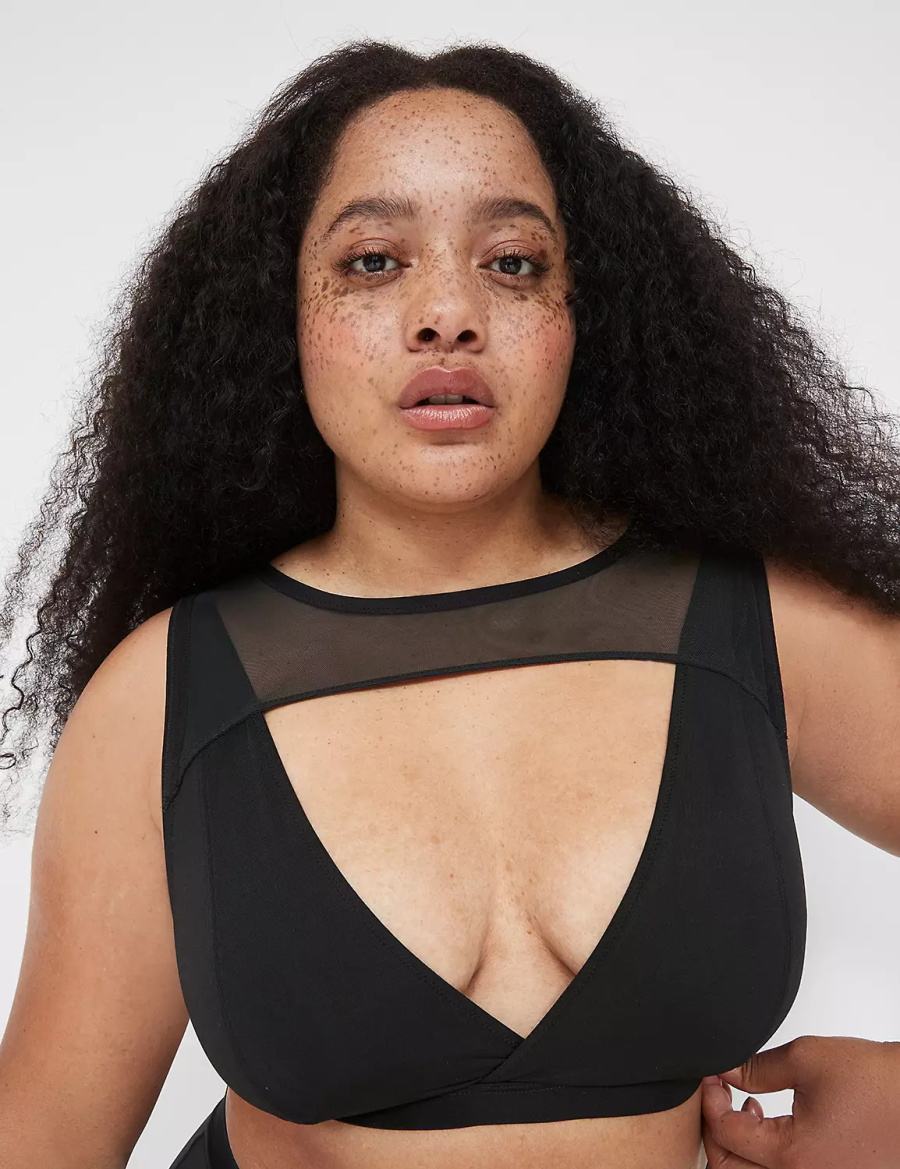 Μπραλέτες γυναικεια Lane Bryant High Apex With Mesh Overlay μαυρα | WQU6240IS