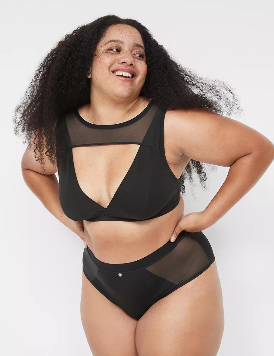 Μπραλέτες γυναικεια Lane Bryant High Apex With Mesh Overlay μαυρα | WQU6240IS