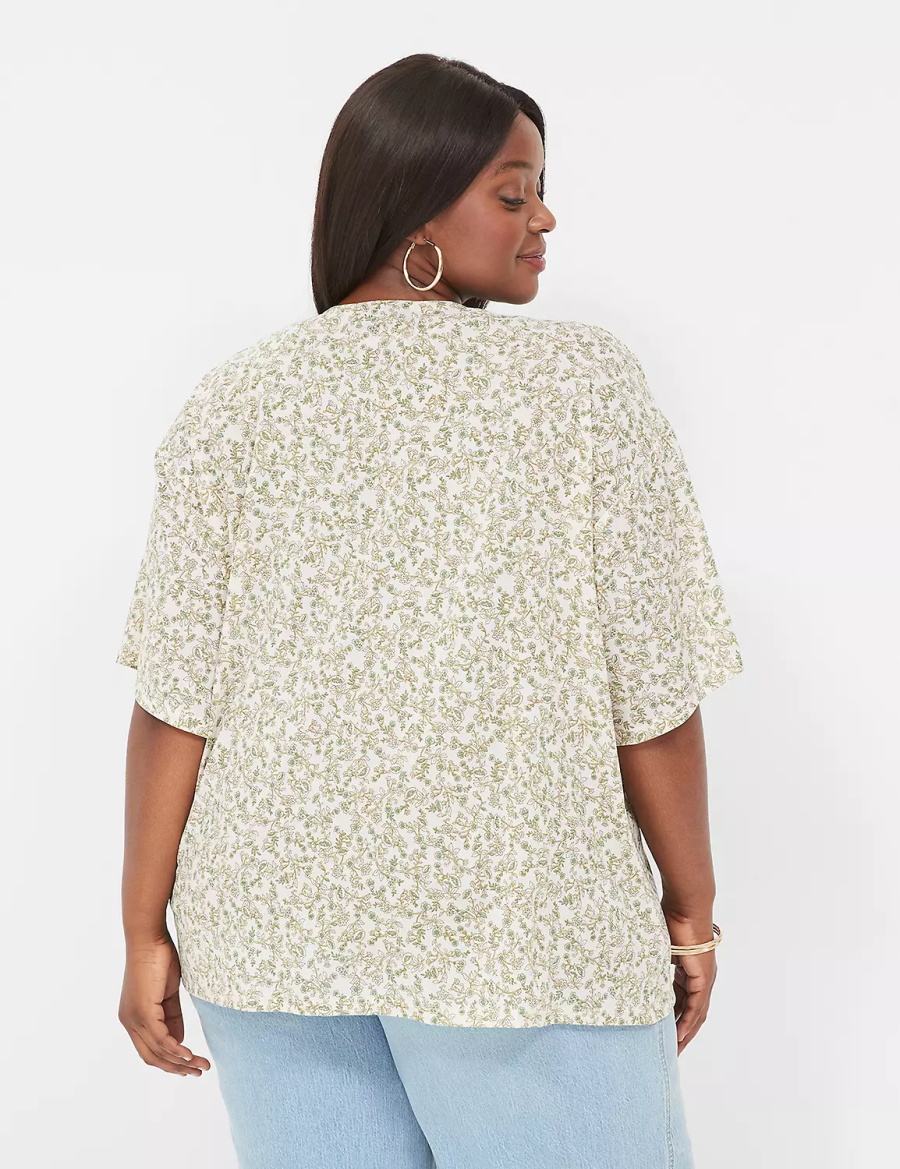 Μπουρνούζι γυναικεια Lane Bryant Kimono-Sleeve Tie-Front Overpiece κρέμα Ελιά | IBN9289LY