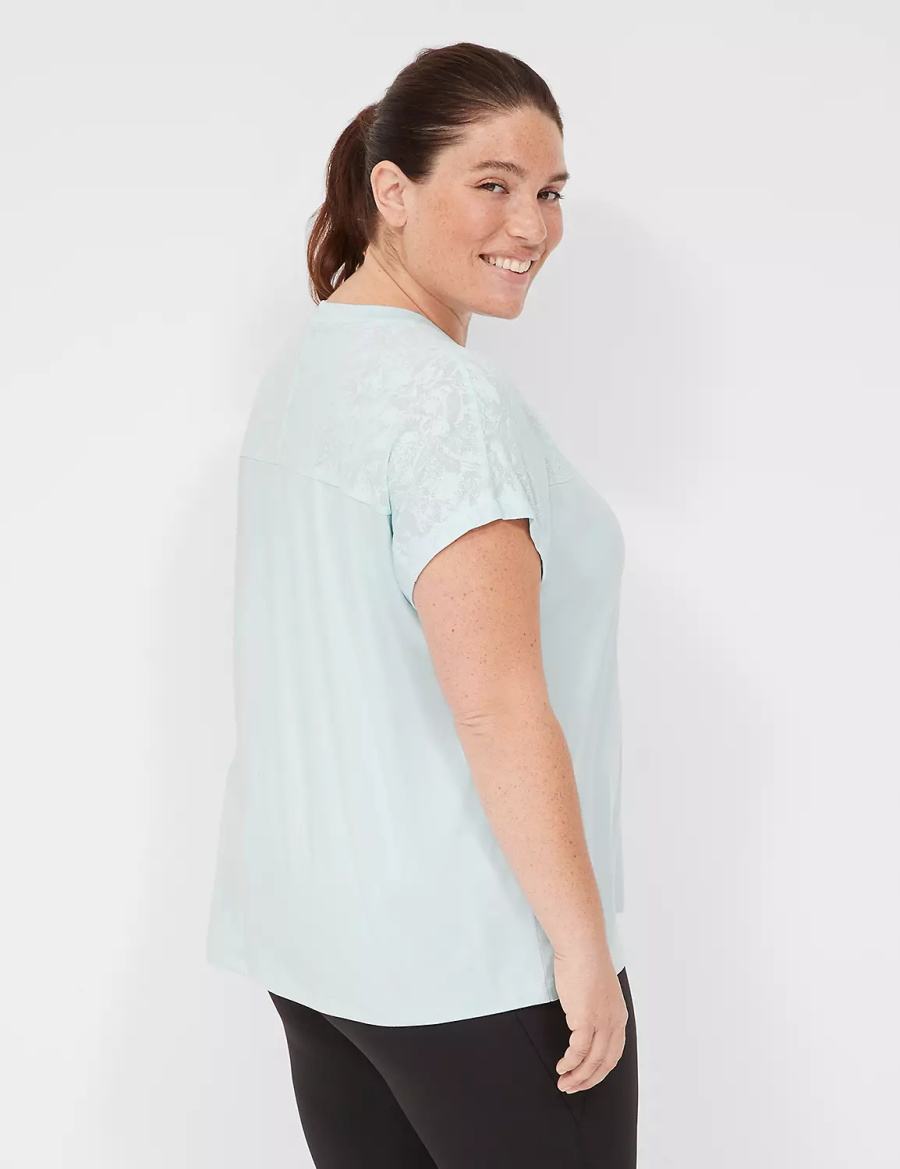 μπλουζακια γυναικεια Lane Bryant LIVI Crew-Neck Mesh & Recycled LIVI Soft Tee ανοιχτο πρασινο | LAE2449TL