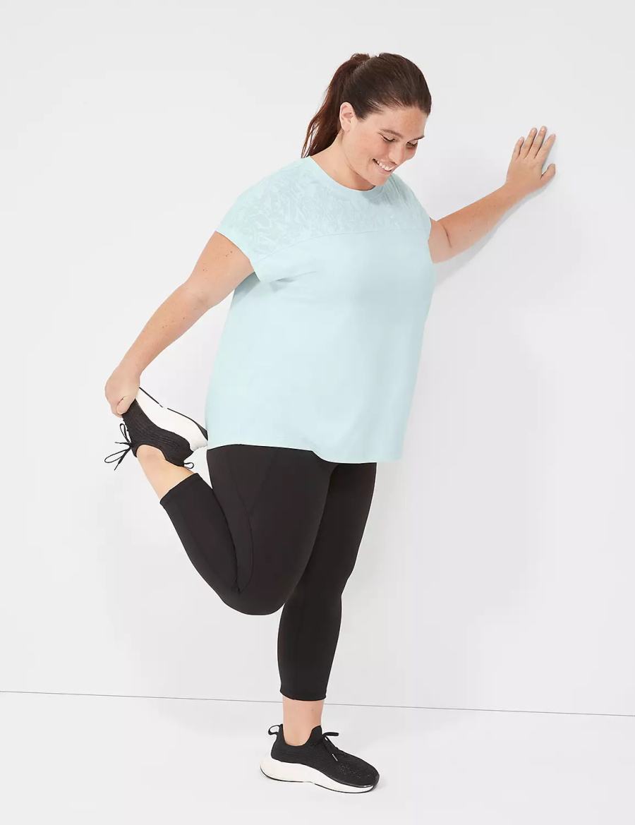 μπλουζακια γυναικεια Lane Bryant LIVI Crew-Neck Mesh & Recycled LIVI Soft Tee ανοιχτο πρασινο | LAE2449TL