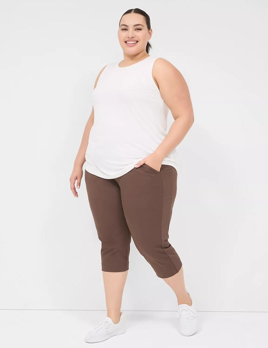 Παντελονι γυναικεια Lane Bryant LIVI Knit Capri σκούρο καφε | BAY7938UX