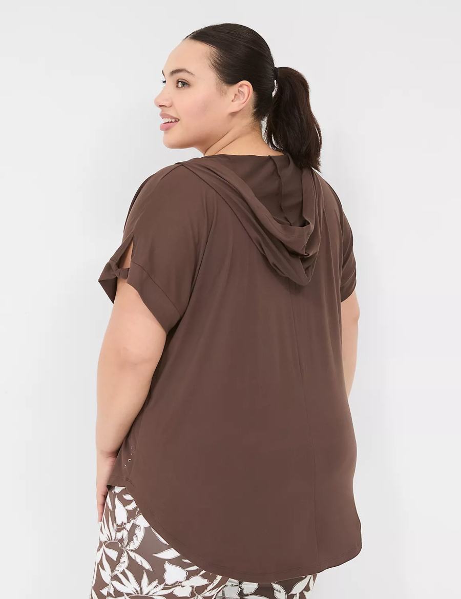 μπλουζακια γυναικεια Lane Bryant LIVI Knot-Sleeve Recycled LIVI Soft Hooded Tunic σκούρο καφε | COE4987OJ