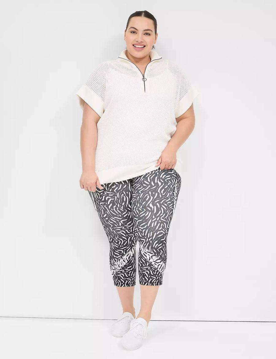 Πουλόβερ γυναικεια Lane Bryant LIVI Short-Sleeve Half-Zip Mesh ασπρα | MAH4338WN