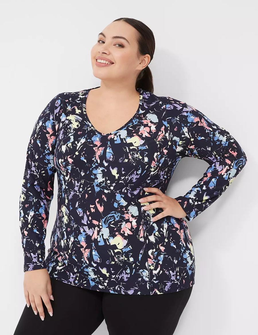 μπλουζακια γυναικεια Lane Bryant LIVI Soft Long-Sleeve Recycled Tee μαυρα Πολύχρωμο | PXN8791WJ