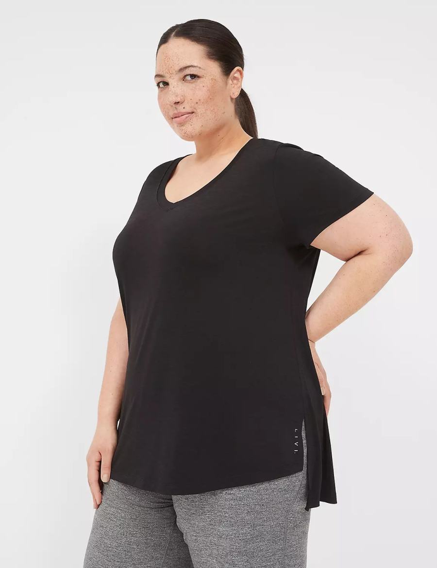 μπλουζακια γυναικεια Lane Bryant LIVI V-Neck Ruched-Back Tee μαυρα | YBK8211WN