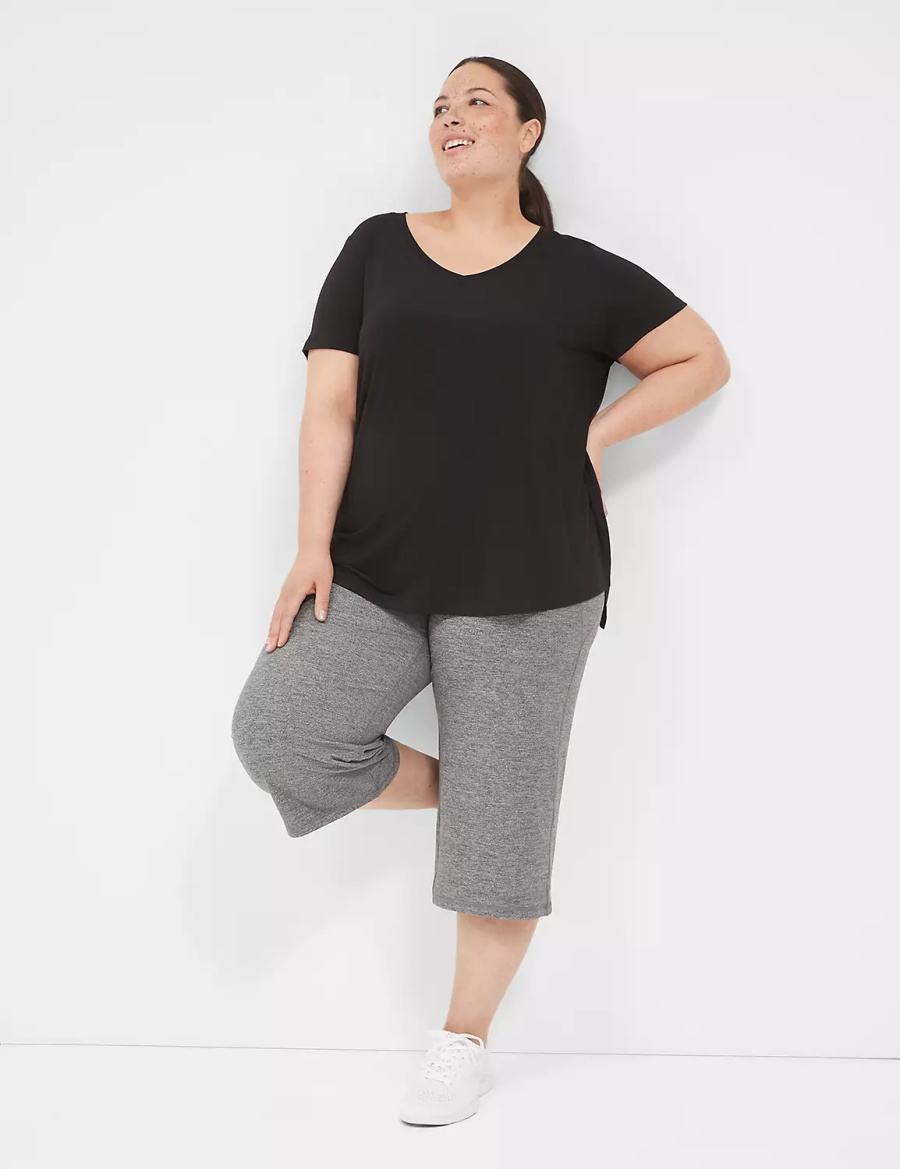 μπλουζακια γυναικεια Lane Bryant LIVI V-Neck Ruched-Back Tee μαυρα | YBK8211WN