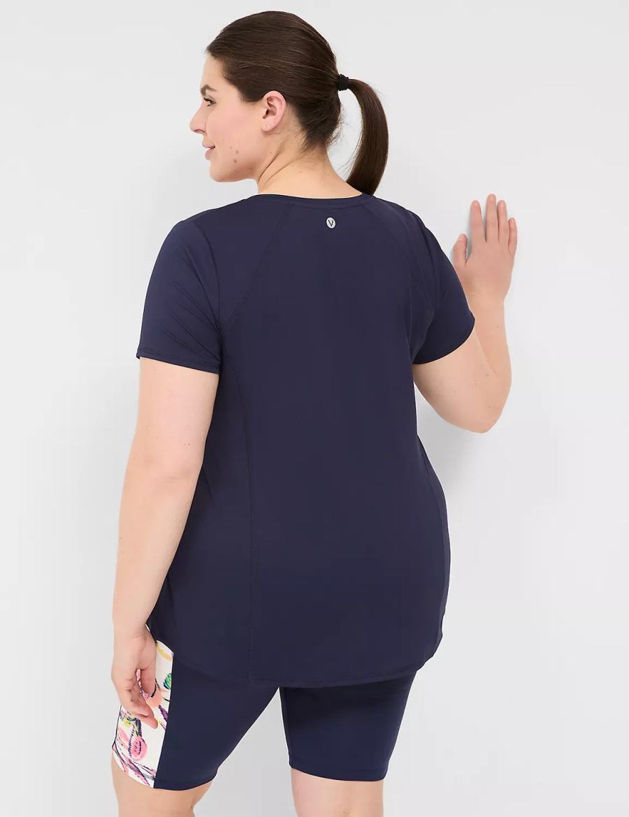 μπλουζακια γυναικεια Lane Bryant LIVI Wicking V-Neck Performance Tee σκουρο μπλε | QBB6614YV