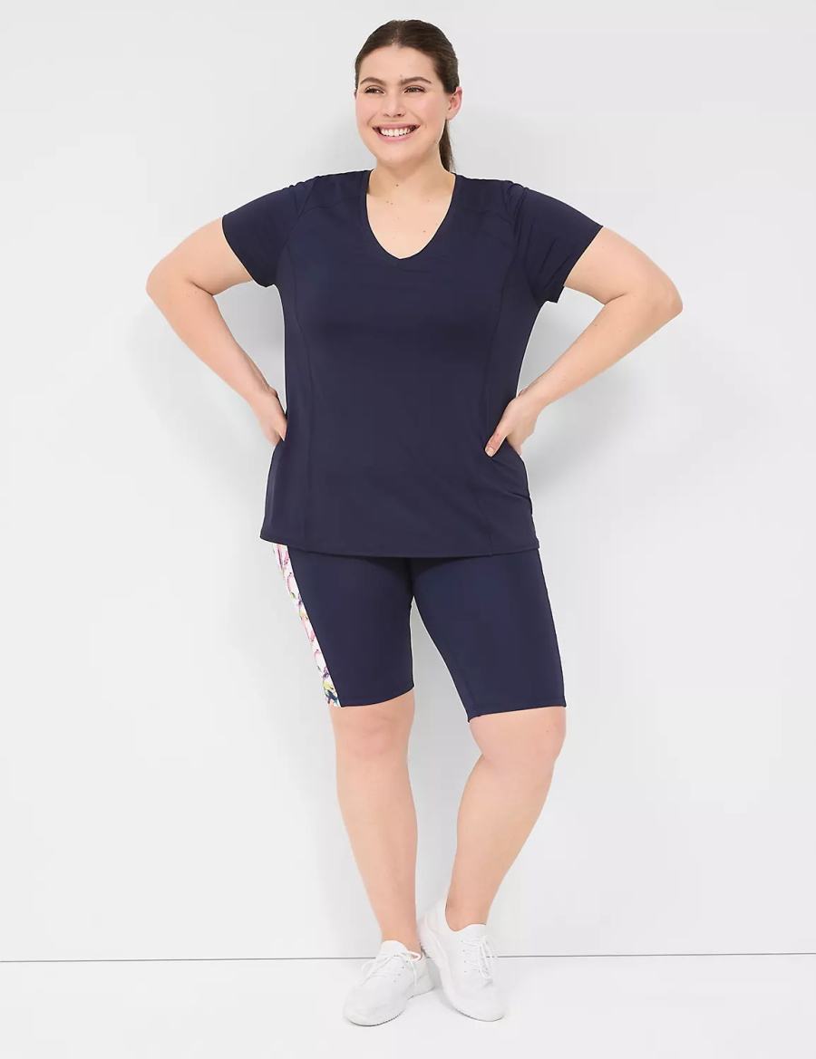 μπλουζακια γυναικεια Lane Bryant LIVI Wicking V-Neck Performance Tee σκουρο μπλε | QBB6614YV