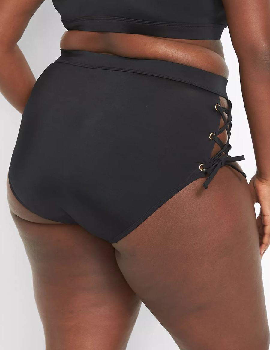 Κιλότα γυναικεια Lane Bryant Lace-Up High-Waist Swim μαυρα | RCS4425DO