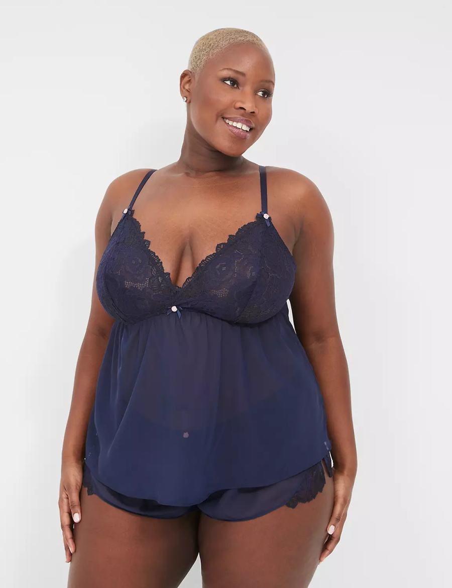 Πιζάμες γυναικεια Lane Bryant Lace Cami & Short Set μπλε | NUL9341ZA