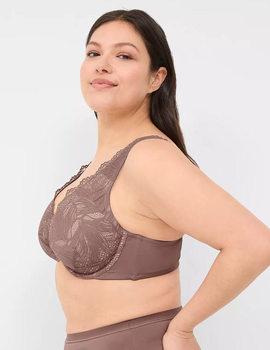 Μπραλέτες γυναικεια Lane Bryant Lace Unlined Full Coverage βαθυ γκρι καφε | JME4644EB