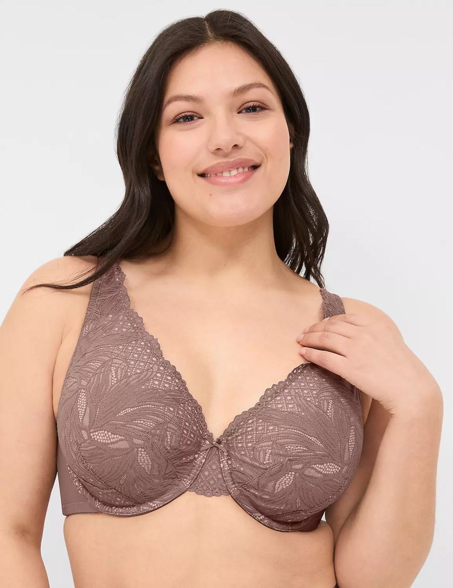 Μπραλέτες γυναικεια Lane Bryant Lace Unlined Full Coverage βαθυ γκρι καφε | JME4644EB