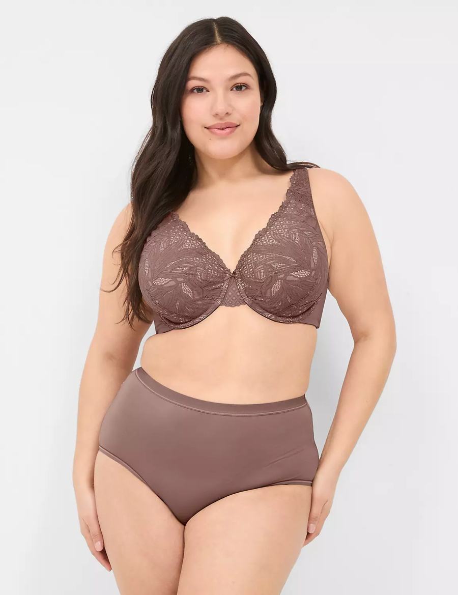 Μπραλέτες γυναικεια Lane Bryant Lace Unlined Full Coverage βαθυ γκρι καφε | JME4644EB