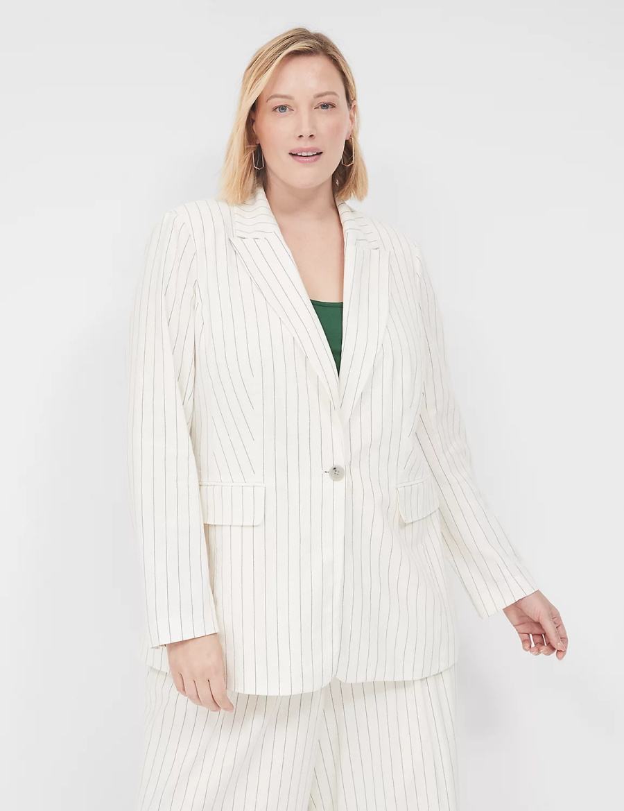 Μπλέιζερ γυναικεια Lane Bryant Linen Pinstripe One-Button ασπρα | MBY8866XA