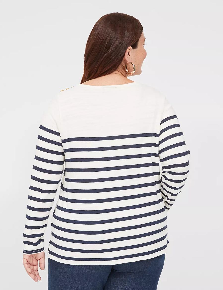 μπλουζακια γυναικεια Lane Bryant Long-Sleeve Boatneck Top σκουρο μπλε | KNS10026YE