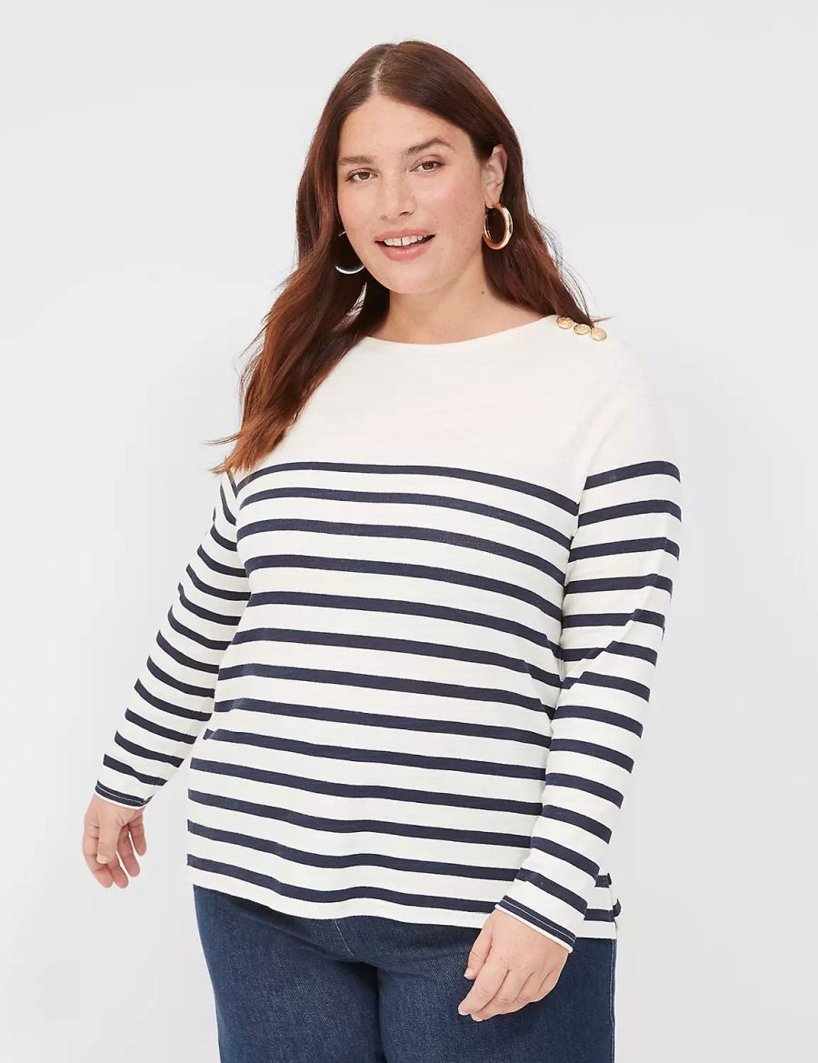 μπλουζακια γυναικεια Lane Bryant Long-Sleeve Boatneck Top σκουρο μπλε | KNS10026YE