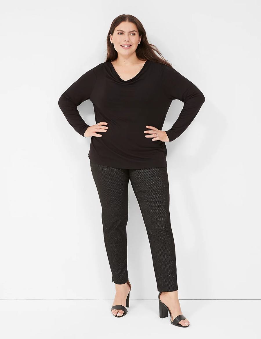 μπλουζακια γυναικεια Lane Bryant Long-Sleeve Drape-Neck Top μαυρα | SUD862AZ