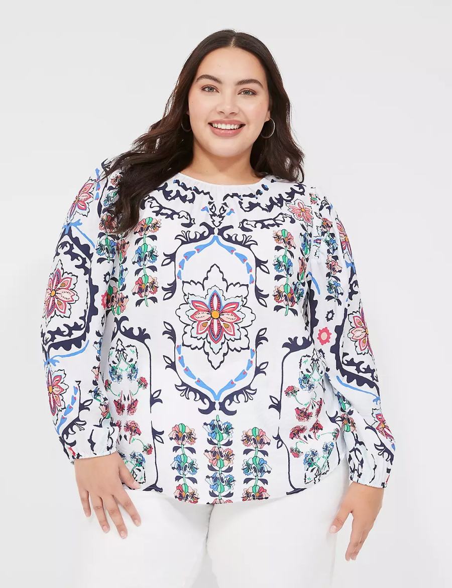 Μπλουζα γυναικεια Lane Bryant Long-Sleeve Peasant ασπρα Πολύχρωμο | MAI9615GY