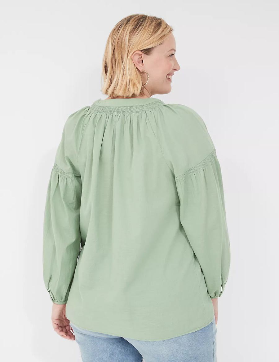 πουκαμισα γυναικεια Lane Bryant Long-Sleeve Split-Neck Popover ανοιχτο πρασινο | ITT6739RY