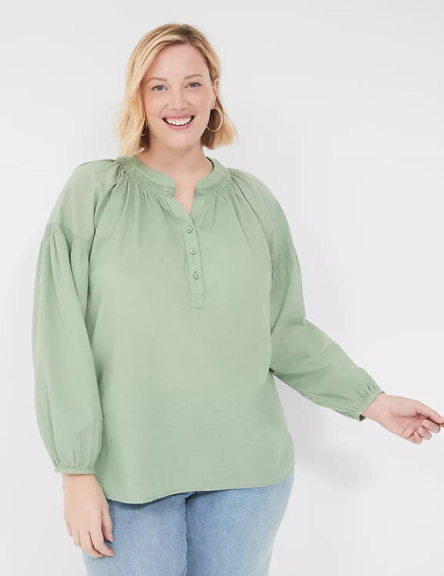 πουκαμισα γυναικεια Lane Bryant Long-Sleeve Split-Neck Popover ανοιχτο πρασινο | ITT6739RY