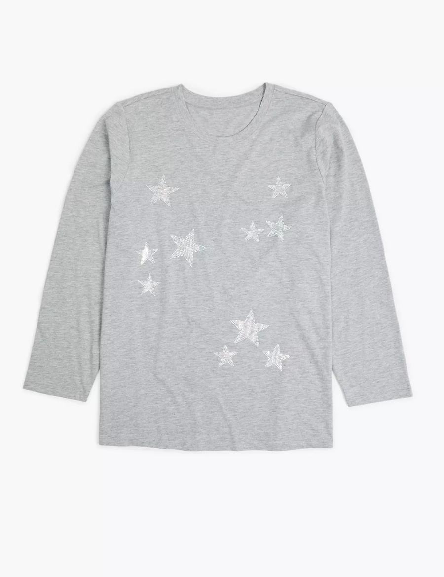 μπλουζακια γυναικεια Lane Bryant Long-Sleeve Stars Graphic Tee γκρι | AZA1883FF