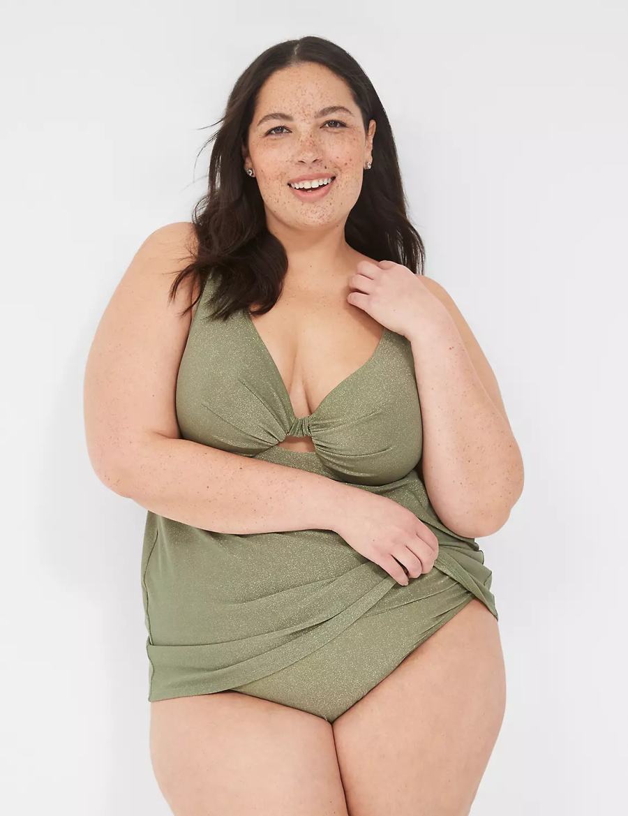 Κιλότα γυναικεια Lane Bryant Lurex Foldover-Waist Swim πρασινο | BHA9767PS