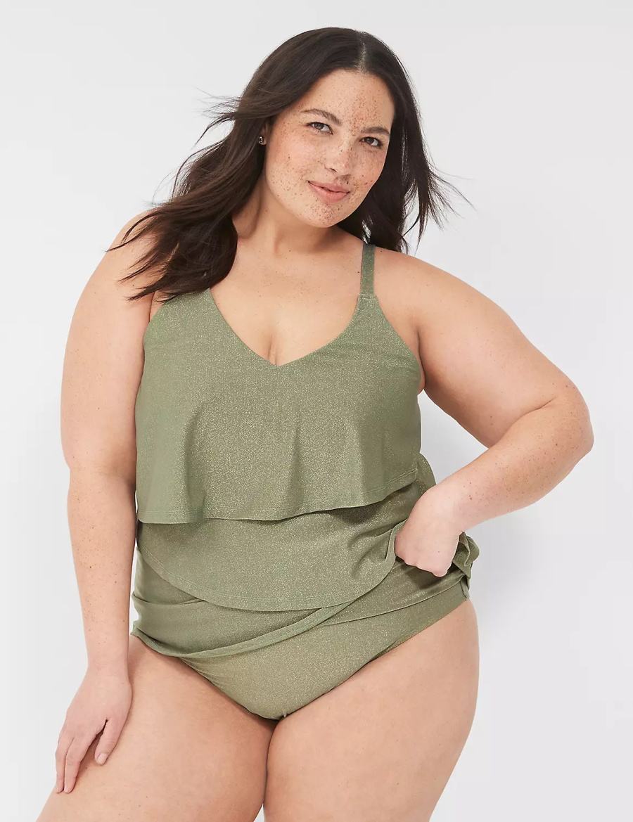 Κιλότα γυναικεια Lane Bryant Lurex Foldover-Waist Swim πρασινο | BHA9767PS