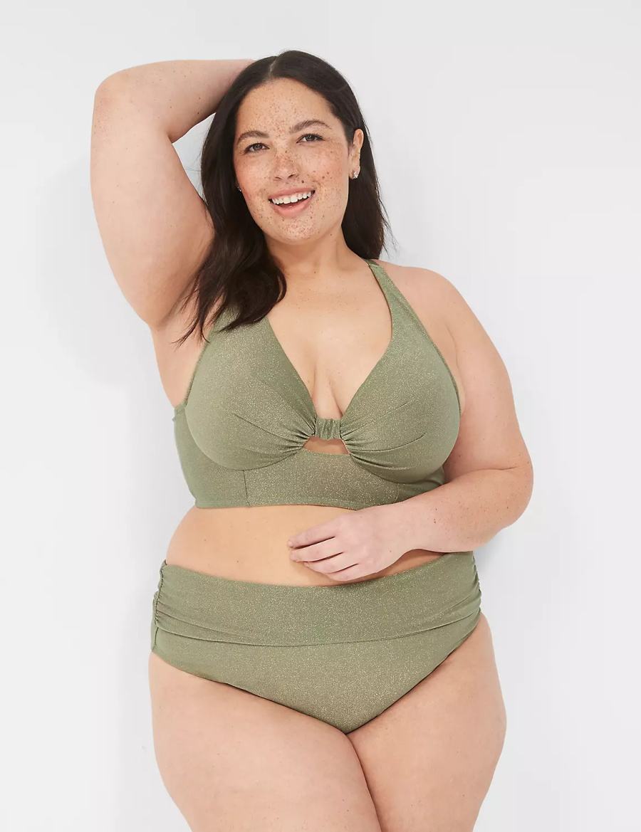 Κιλότα γυναικεια Lane Bryant Lurex Foldover-Waist Swim πρασινο | BHA9767PS