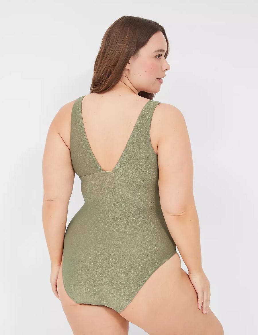 Μαγιό γυναικεια Lane Bryant Lurex No-Wire Plunge One-Piece πρασινο | HKX6298KV