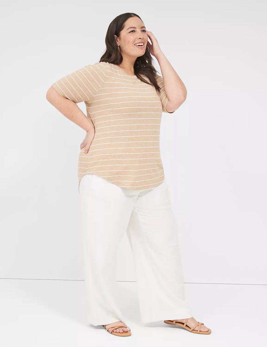 μπλουζακια γυναικεια Lane Bryant Lurex Perfect Sleeve Crew-Neck Tee καφε | SAS9336IJ