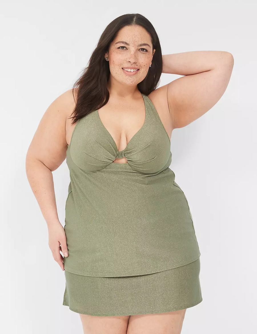 φουστεσ γυναικεια Lane Bryant Lurex Side Slit Swim πρασινο | YEJ7610RN