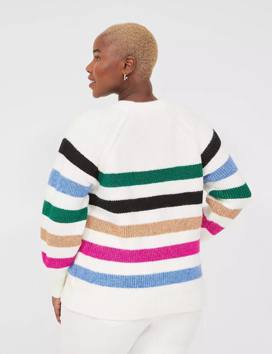 Πουλόβερ γυναικεια Lane Bryant Lurex Stripe Crew-Neck ασπρα | MCO5960WZ