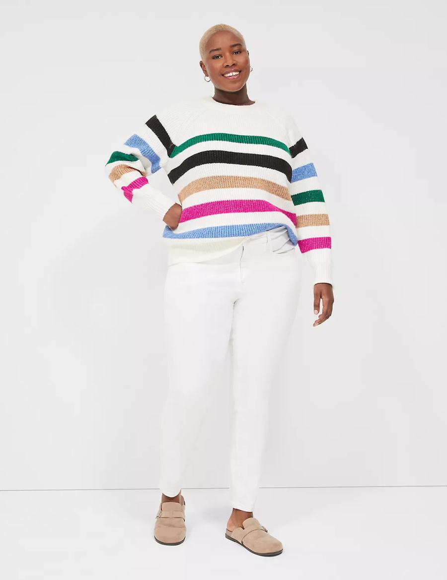 Πουλόβερ γυναικεια Lane Bryant Lurex Stripe Crew-Neck ασπρα | MCO5960WZ