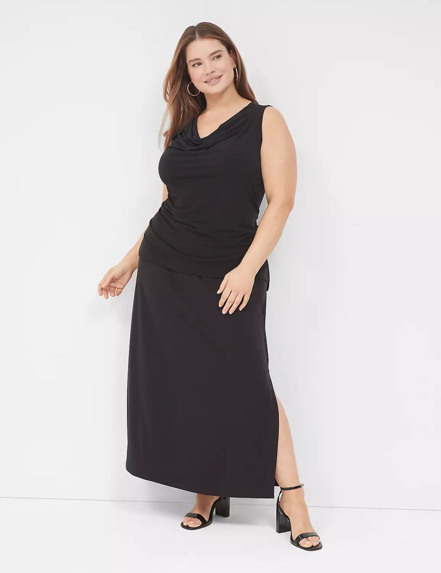 φουστεσ γυναικεια Lane Bryant Matte Jersey Side-Slit Maxi μαυρα | EOC8342RP