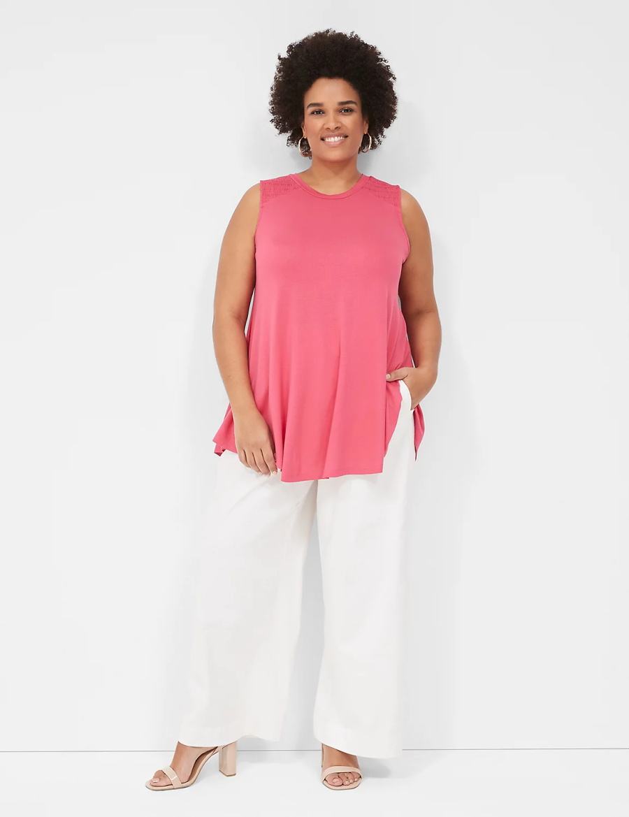 μπλουζακια γυναικεια Lane Bryant Max Swing High-Neck Smocked-Shoulder Tunic ροζ | GTF6246ZL