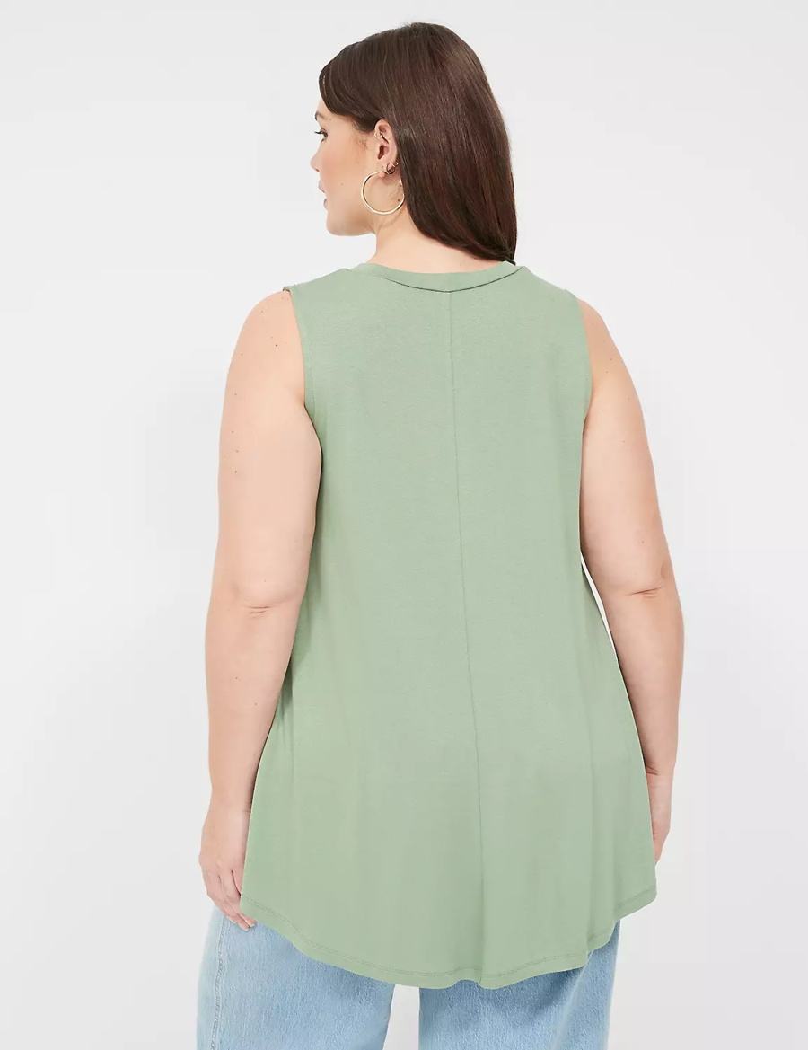 μπλουζακια γυναικεια Lane Bryant Max Swing High-Neck Smocked-Shoulder Tunic ανοιχτο πρασινο | LRF5123PR