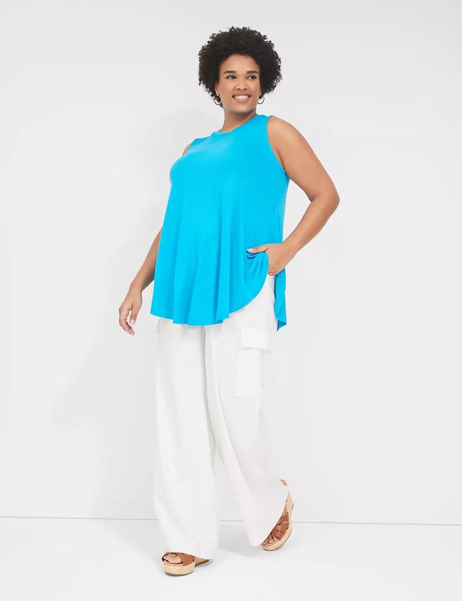 μπλουζακια γυναικεια Lane Bryant Max Swing High-Neck Smocked-Shoulder Tunic μπλε | FDU282MQ