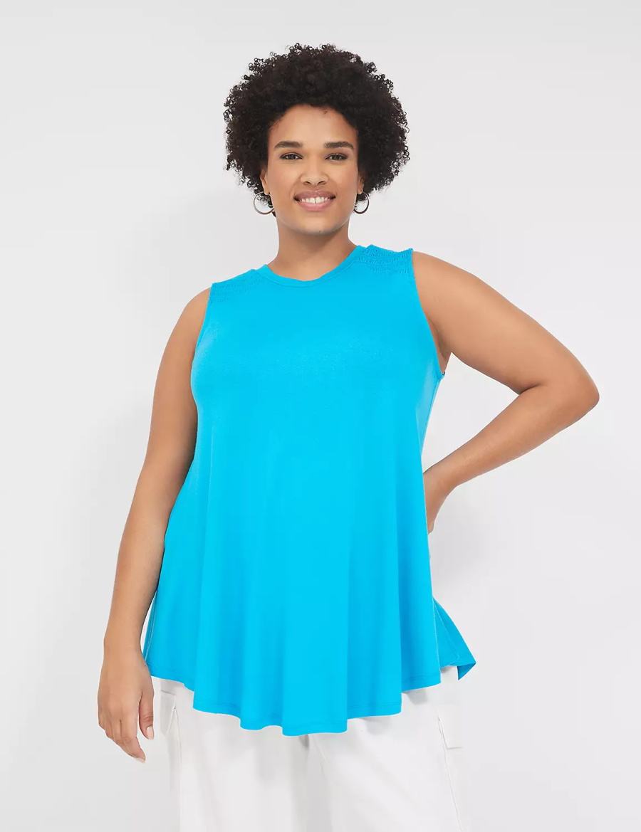 μπλουζακια γυναικεια Lane Bryant Max Swing High-Neck Smocked-Shoulder Tunic μπλε | FDU282MQ